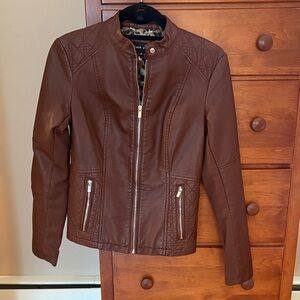Black Rivet Quilted Brown Leather Jacket